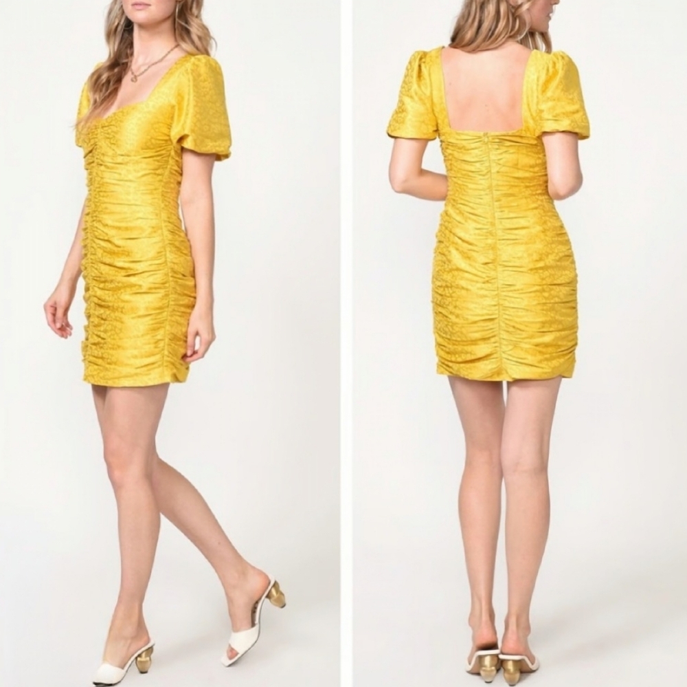 Adelyn Rae NEW Nissa Puff Sleeve Jacquard Leopard Mini Dress in Honeycomb